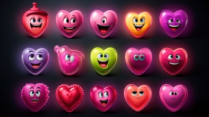 Sticker Pack Funny Cartoon Hearts Elements,Valentine Day Background, Background For Banner, HD