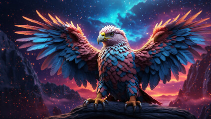 A colorful fantasy bird in another world. - Powered by Adobe