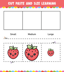 Learning sizes Cut and Paste easy activity worksheet game for children