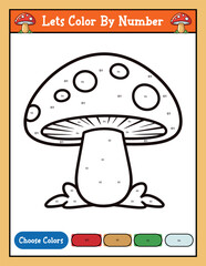Color by number coloring page printable activity With Cute Mushroom