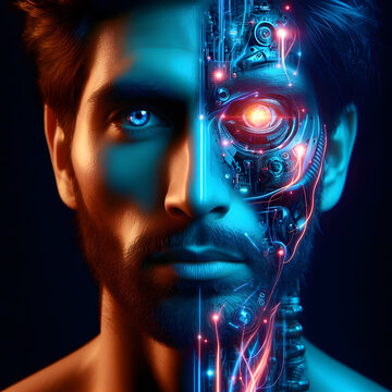 human cyborg face concept
