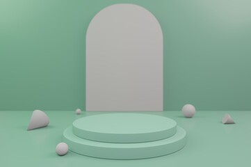 Product podium in green room. Abstract modern vector rendering 3d shape for products display presentation.