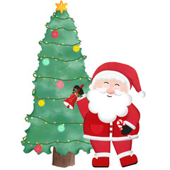 Santa Claus with Christmas tree Decorated with lights and Christmas balls