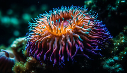 Colorful sea life in natural beauty of underwater reef landscape generated by AI