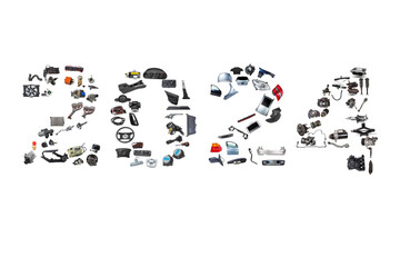 Collage of spare parts with the image of the number twenty twenty three for calendars for the new...