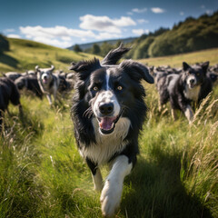 Dog controlling the cattle on the farm.