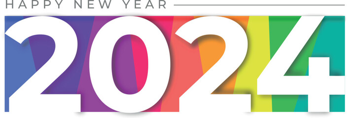 2024 Happy new year text on a rainbow background, lgbtq flag. Greeting card. Diversity. - obrazy, fototapety, plakaty