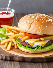 hamburger and french fries