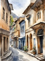 Fototapeta na wymiar Watercolor art of Tbilisi Georgia