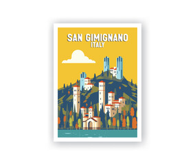 San Gimignano, Italy Illustration Art. Travel Poster Wall Art. Minimalist Vector art.