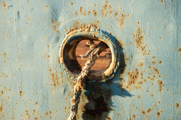 Worn out old weathered ship ropes closeup