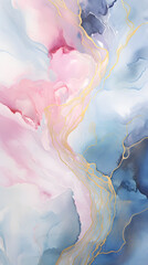 Abstract marble blue, pink and gold background. Invitation backdrop