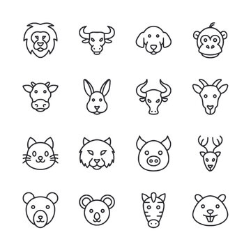 Set of animals head icon for web app simple line design