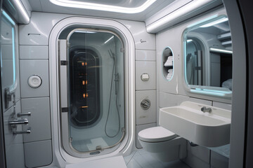 futuristic shower room. bath. generative ai