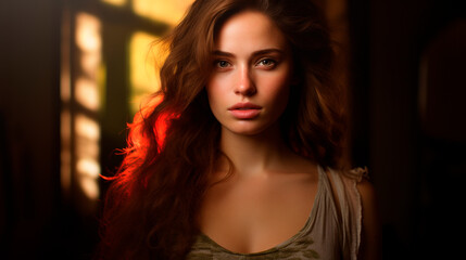 Fototapeta premium Young dark-haired woman close-up