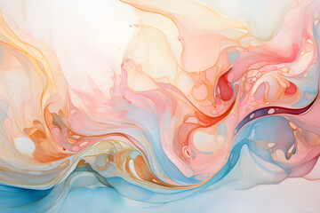 Abstract pink, yellow and blue floating fabric wave design wallpaper