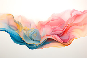 Obraz premium Abstract pink, yellow and blue floating fabric wave design wallpaper