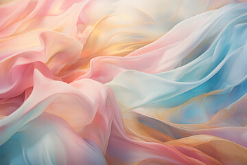 Obraz premium Abstract pink, yellow and blue floating fabric wave design wallpaper