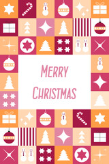 Merry Christmas card design. Cute modern Christmas mosaic design.