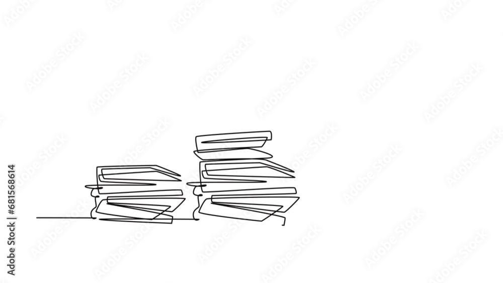 Aufkleber animated self drawing of continuous line draw of stressful finance manager facing pile of document p