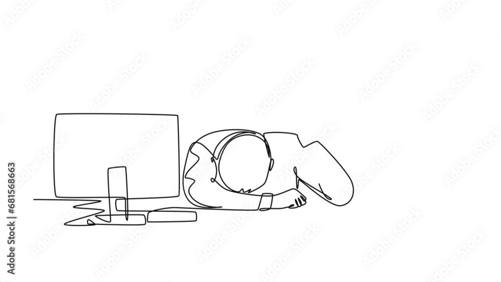 Aufkleber animated self drawing of continuous line draw of young despair manager give up answering phone call 