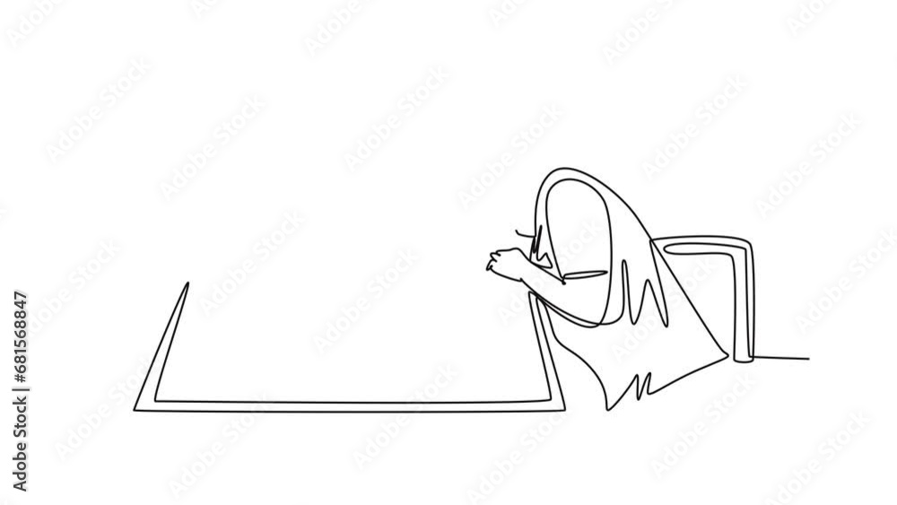 Aufkleber self drawing animation of single line draw young tired female employee sleeping on the work desk wit