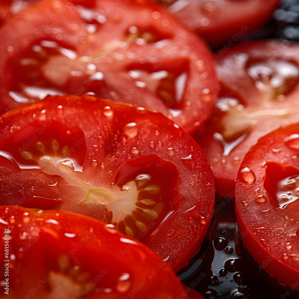 Poster macro shot of sliced tomatoes, showcasing texture and freshness