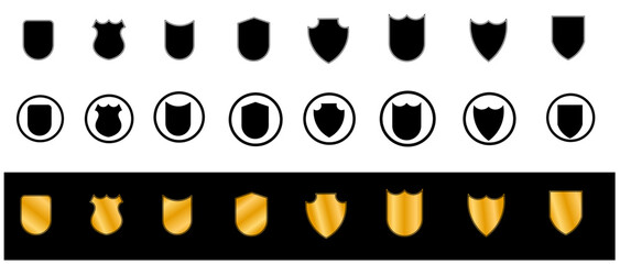 Shield icon set in vintage style. Protect shield security line icons. Badge quality symbol, sign, logo or emblem. Vector illustration