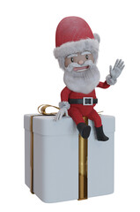 3D Illustration, Full body old Santa Claus sitting on big gift .