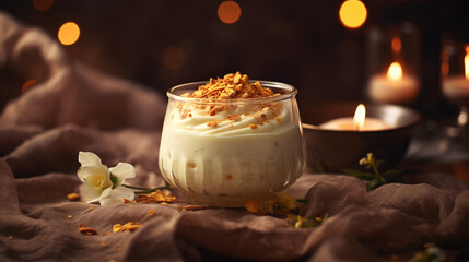 delicious Italian  dessert cream sabayon . modern food photography in rustic style . in detail - obrazy, fototapety, plakaty