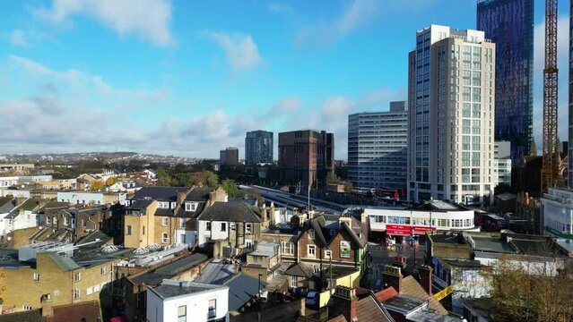 Best Aerial Footage of West Croydon Buildings and Residential District of London City of England United Kingdom