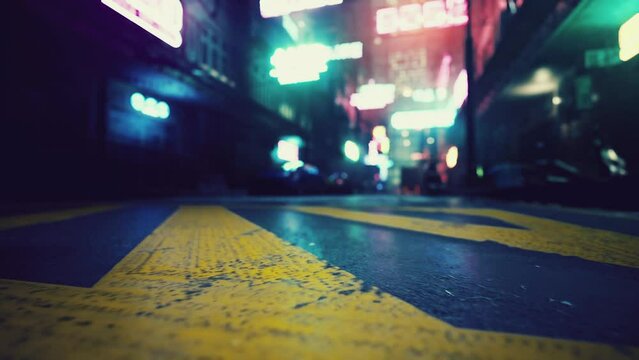 picturesque neon colors paint a beautiful picture of this Asian town after dark