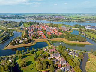 Aerial from the historical town Nieuwpoort at the Lek in the Netherlands