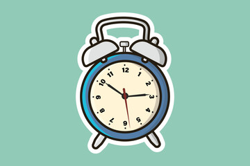 Table Alarm Clock Sticker vector illustration. Home interior object icon concept. Alarm clock for wake-up on time concept. Timmer alarm clock sticker design logo with shadow. - obrazy, fototapety, plakaty