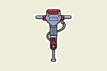 Electric Jackhammer Tool Sticker vector illustration. Professional worker tool equipment icon concept. Construction tool, road construction and working tool sticker design logo.