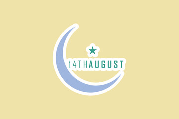 14th august, 75 year of Happy independence day moon stiker vector illustration.
