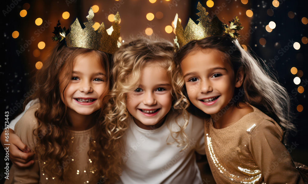 Wall mural Joyous Countdown, Kids Celebrating New Year's Eve - Excitement, Laughter, and Festive Cheer