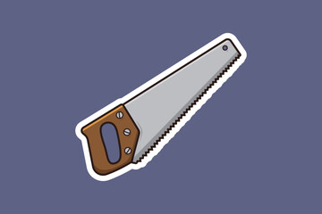 Handsaw Carpentry Tool Sticker vector illustration. Construction working equipment repair tool icon concept. Hand tools for repair building sticker design icon logo.
