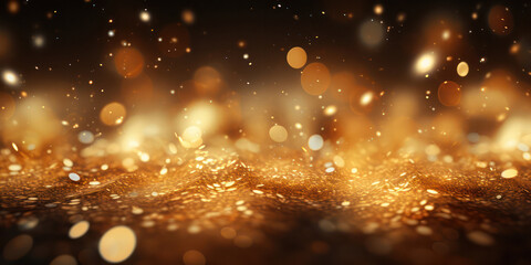 Fototapeta na wymiar Gold Glitter Glow Particle Bokeh Background - Mesmerizing Elegance in Shimmering Splendor