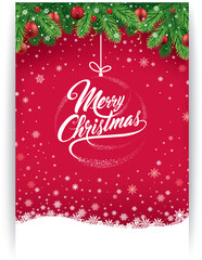 Merry Christmas greeting card on red background with traditional decorations
- 681573608