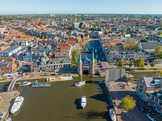 Aerial from the historical city Sneek in the Netherlands