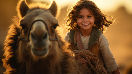 A child rides a camel.