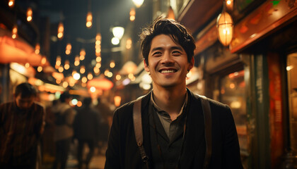 Fototapeta premium Young adults enjoying the vibrant nightlife in the city generated by AI