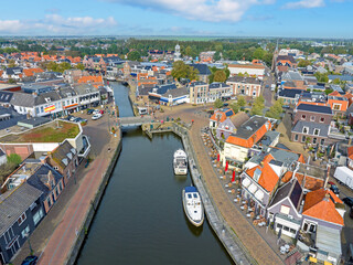 Naklejka premium Aerial from the city Lemmer in Friesland the Netherlands