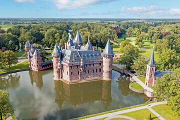 Aerial from historical castle de Haar in Haarzuilens in the Netherlands