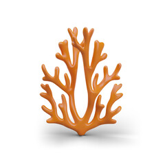 Realistic orange underwater coral plant on white background. Element for home aquarium decoration. Mediterranean culture. Vector illustration in 3d style