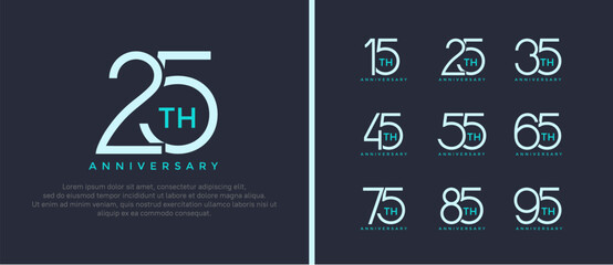 set of anniversary logo blue color on blue background for celebration moment - obrazy, fototapety, plakaty