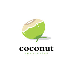 Natural Young Coconut Flat Design Logo Template.