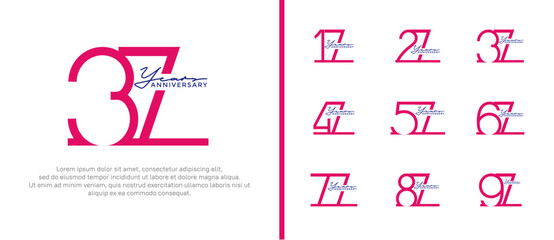 set of anniversary logo pink color on white background for celebration moment