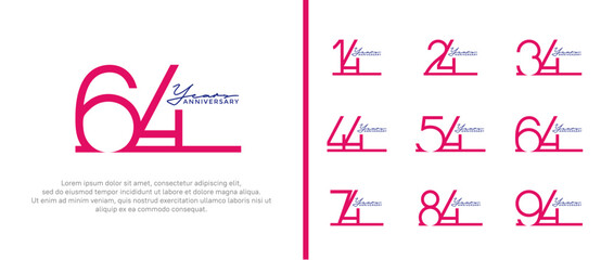 set of anniversary logo pink color on white background for celebration moment